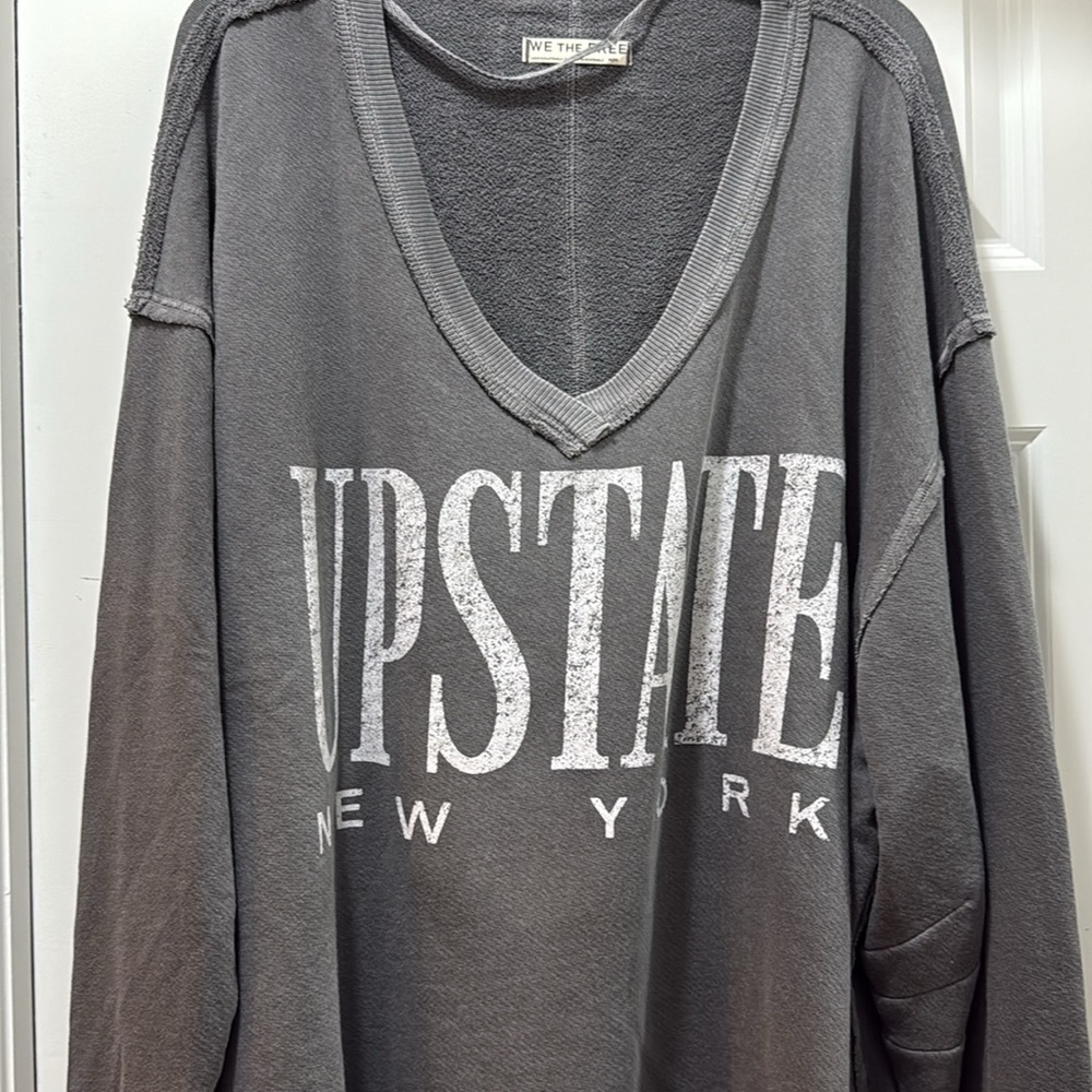 FREE PEOPLE WE THE FREE VENICE V-NECK GRAPHIC SWEATSHIRT UPSTATE NY NWOT sz L - Picture 4 of 10